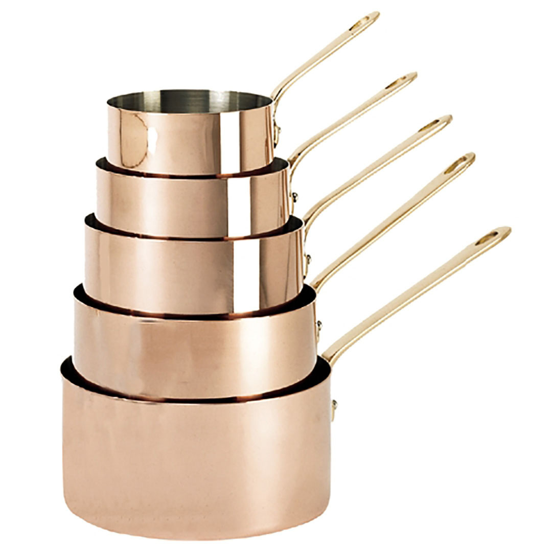 Casserole avec montures laiton, cuivre inox, Casseroles, série de 5 ø