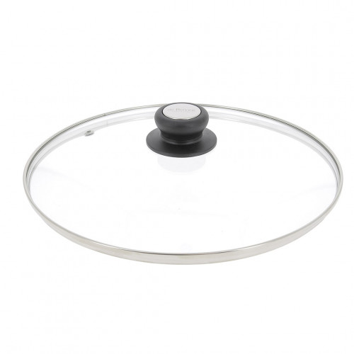 Circled glass lid with bakelite/stainless steel knob