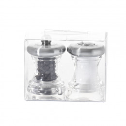Duo moulins à poivre et salière inox et acrylique transparent 7 cm VOLTE