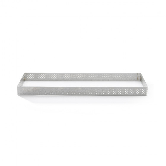 Rechteckiger Perforierte Torteringe Edelstahl VALRHONA 28x11cm H.2cm