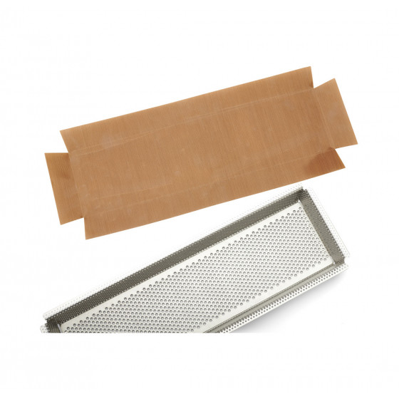 Rechteckige perforierte Backform Edelstahl 35x10,5x3,5cm + 2 Antihaft-Backtrennfolien