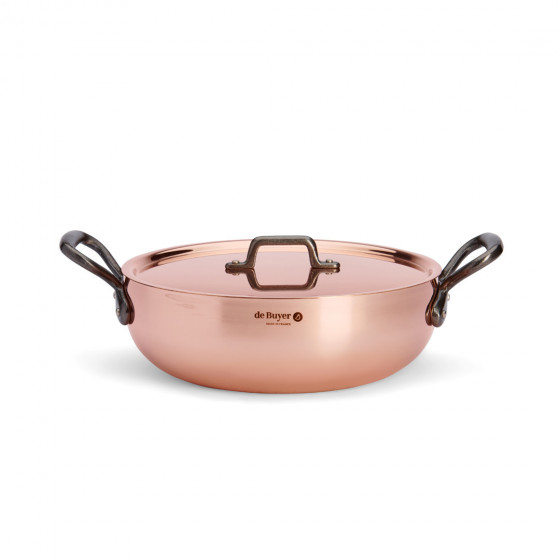 Copper riveted sauté-pan PRIMA with lid MATERA Tradition Ø28cm - cast iron handles