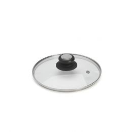 Circled glass lid with bakelite/stainless steel knob