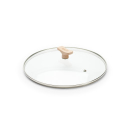 Couvercle en verre universel avec pontet bois Ø28cm