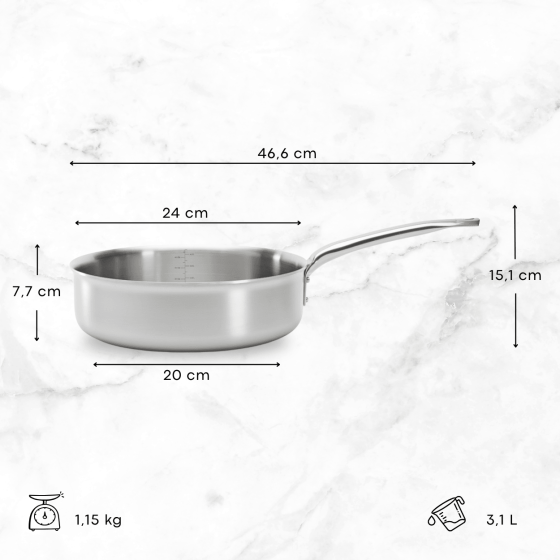 Gerade Sauteuse Edelstahl ALCHIMY Ø24cm