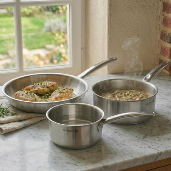 Stainless steel trio frying pan Ø28cm + saucepans Ø16–20cm PRIM'APPETY