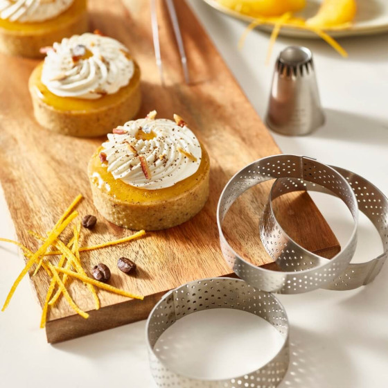 Set mit 4 Perforierte Tortenringe Edelstahl VALRHONA Ø7,5cm H.2cm