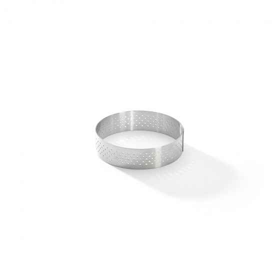 Lot de 4 cercles à tarte inox perforé VALRHONA Ø7,5cm H.2cm