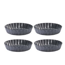 Set of 4 Non-stick steel Tartlet round fluted mould Ø12cm