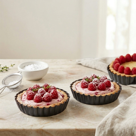 Set mit 4 Geriffelte runde Tarteform Stahl-Antihaft Ø12cm