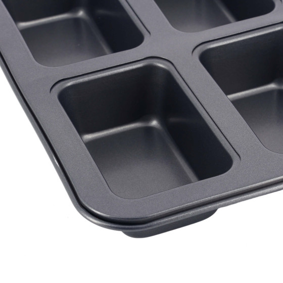 Non‑stick steel tray for 8 mini loaf cakes