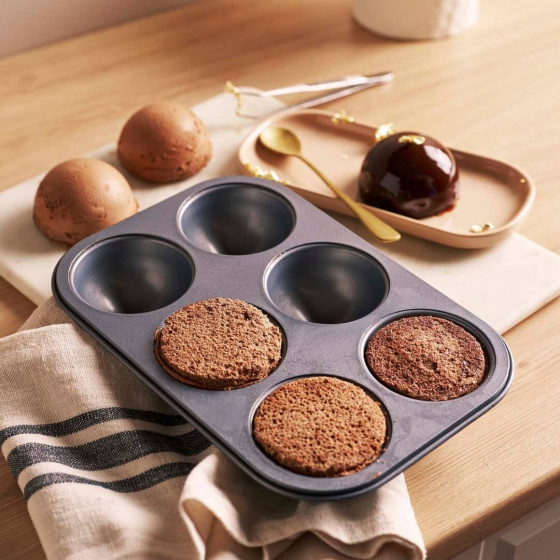 6‑cup non‑stick steel half‑sphere tray