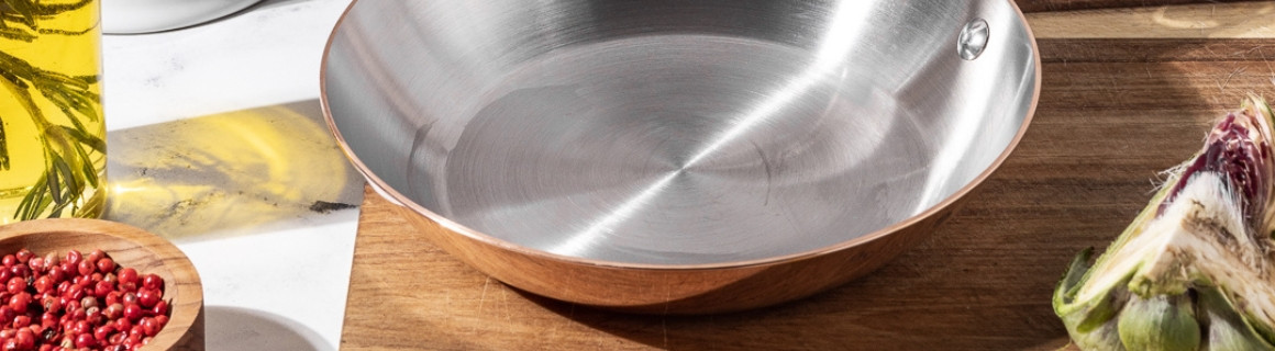 Poêle En Cuivre Étamé 23cm + Poignée Laiton - Cuisine Chef Orange