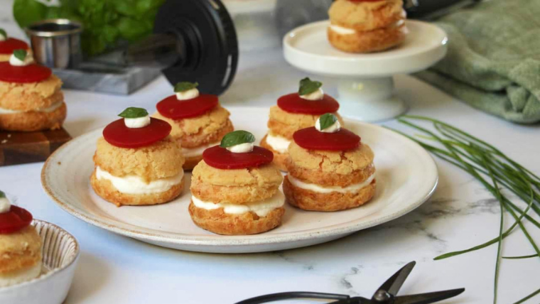 Ricotta Gougères and tomato jelly